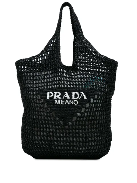 Prada Pre-Owned 2010-2024 Raffia Effect Crochet Logo Embroidered Shopping tote bag