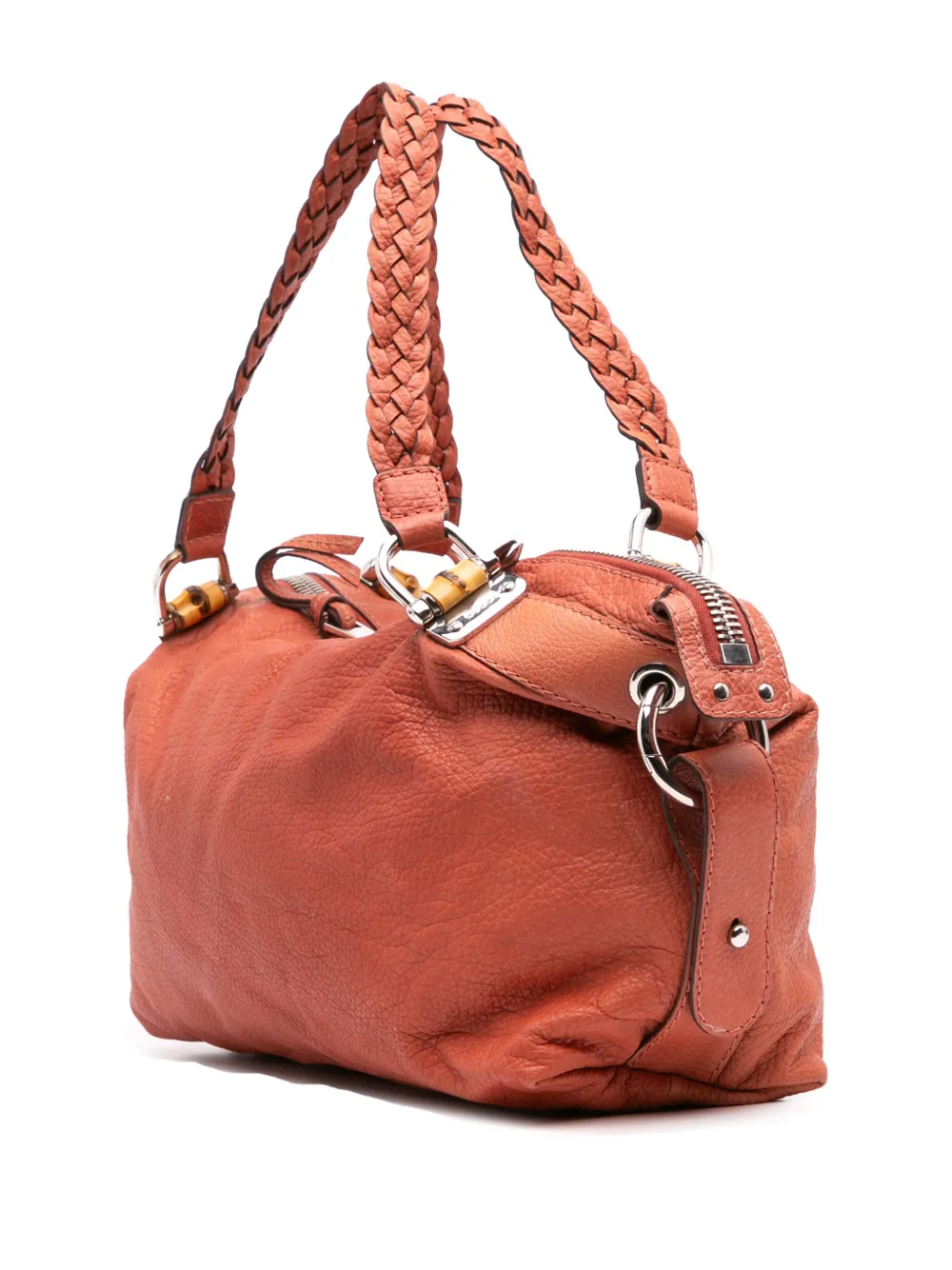 Pre-owned Gucci 2000-2015 Medium Leather Bamboo Bar Tote Bag In Orange
