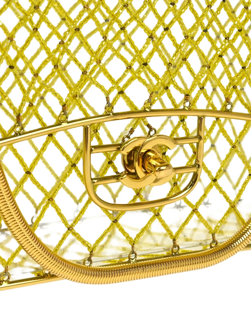 Pre-owned Chanel 1990-2000s Beaded Basket Shoulder Bag In Yellow