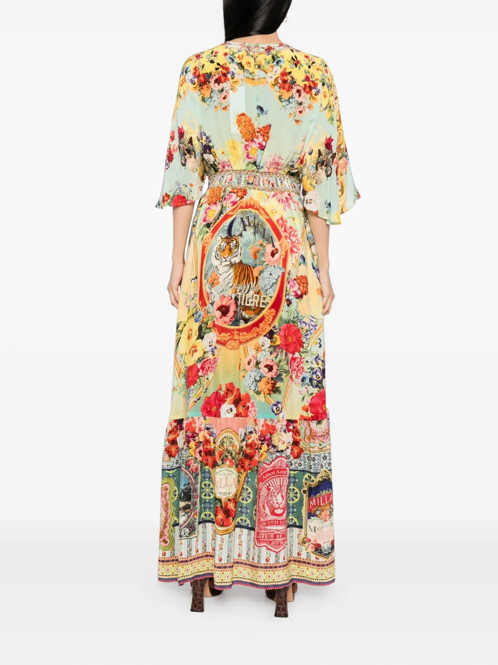 Camilla floral-print silk dress Groen