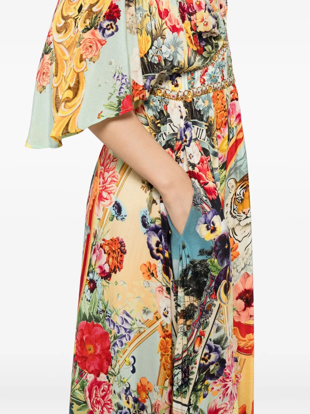 Camilla floral-print silk dress Groen