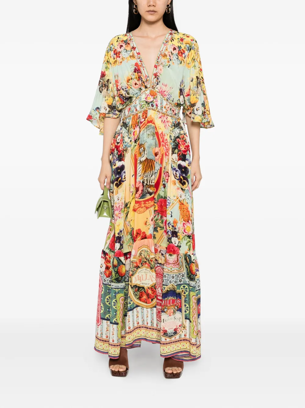 Camilla floral-print silk dress Groen