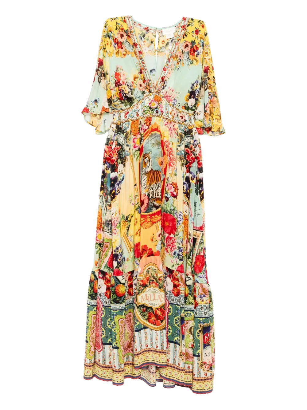 Camilla floral-print silk dress Groen