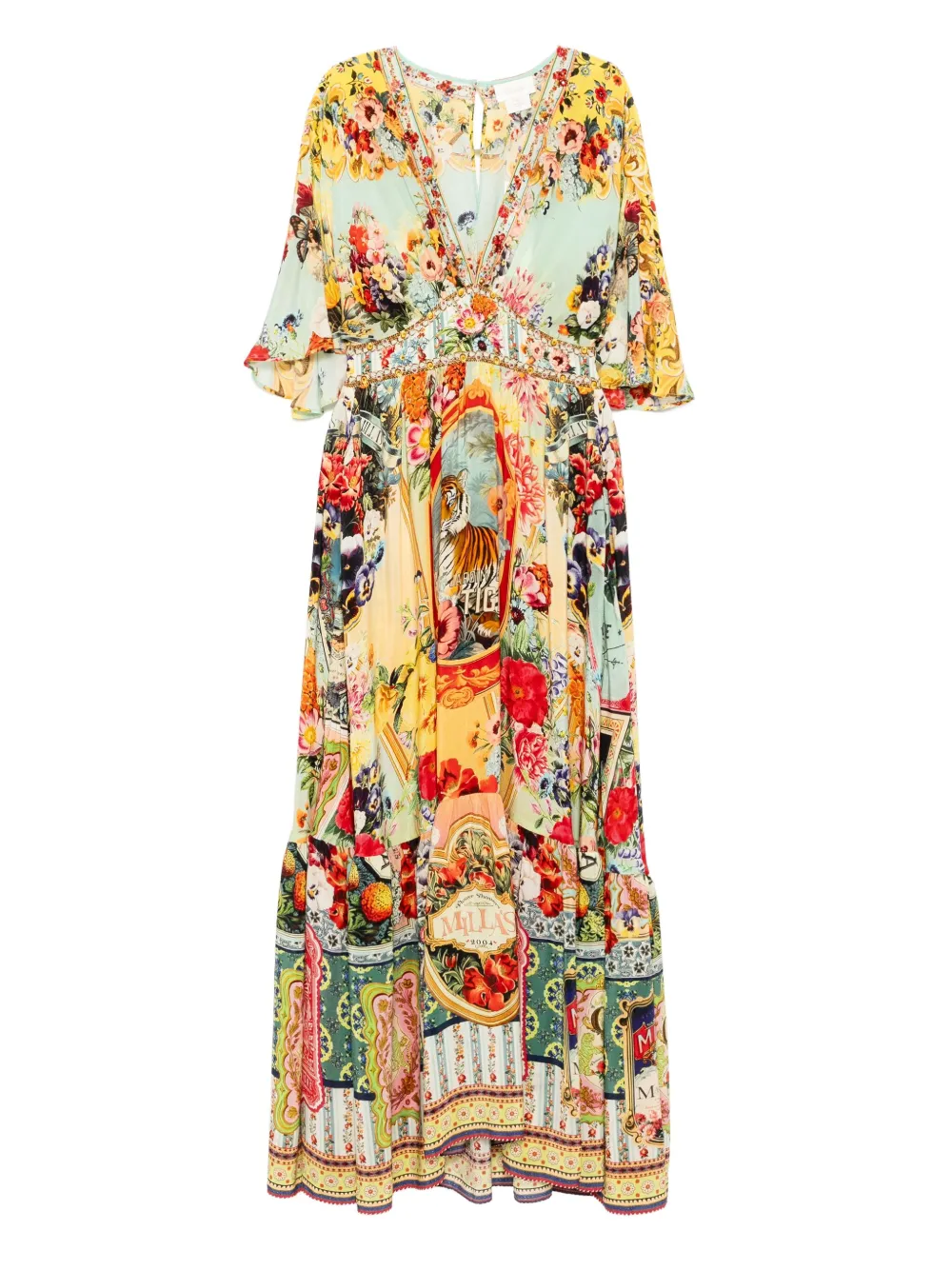 Camilla floral-print silk dress Groen