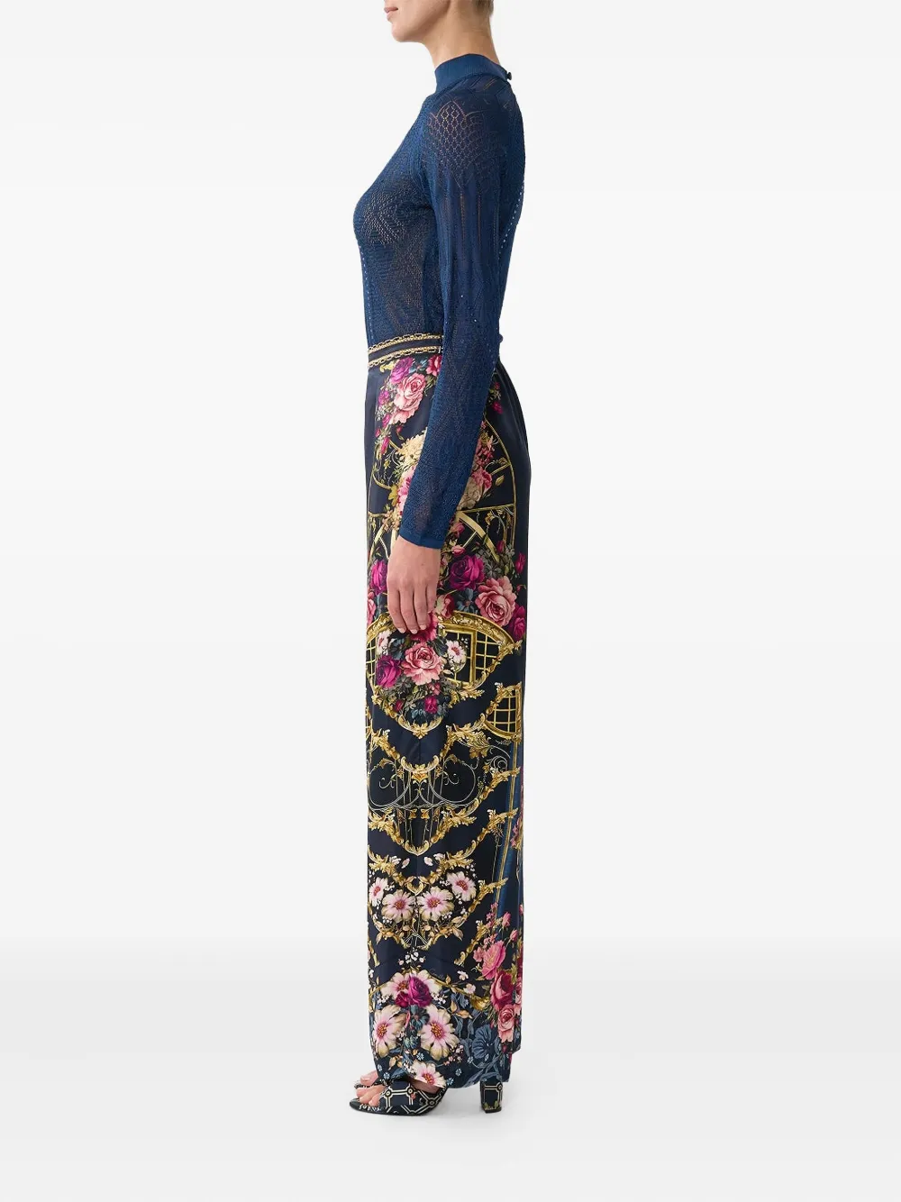 Camilla Top verfraaid met kristallen en lange mouwen Blauw