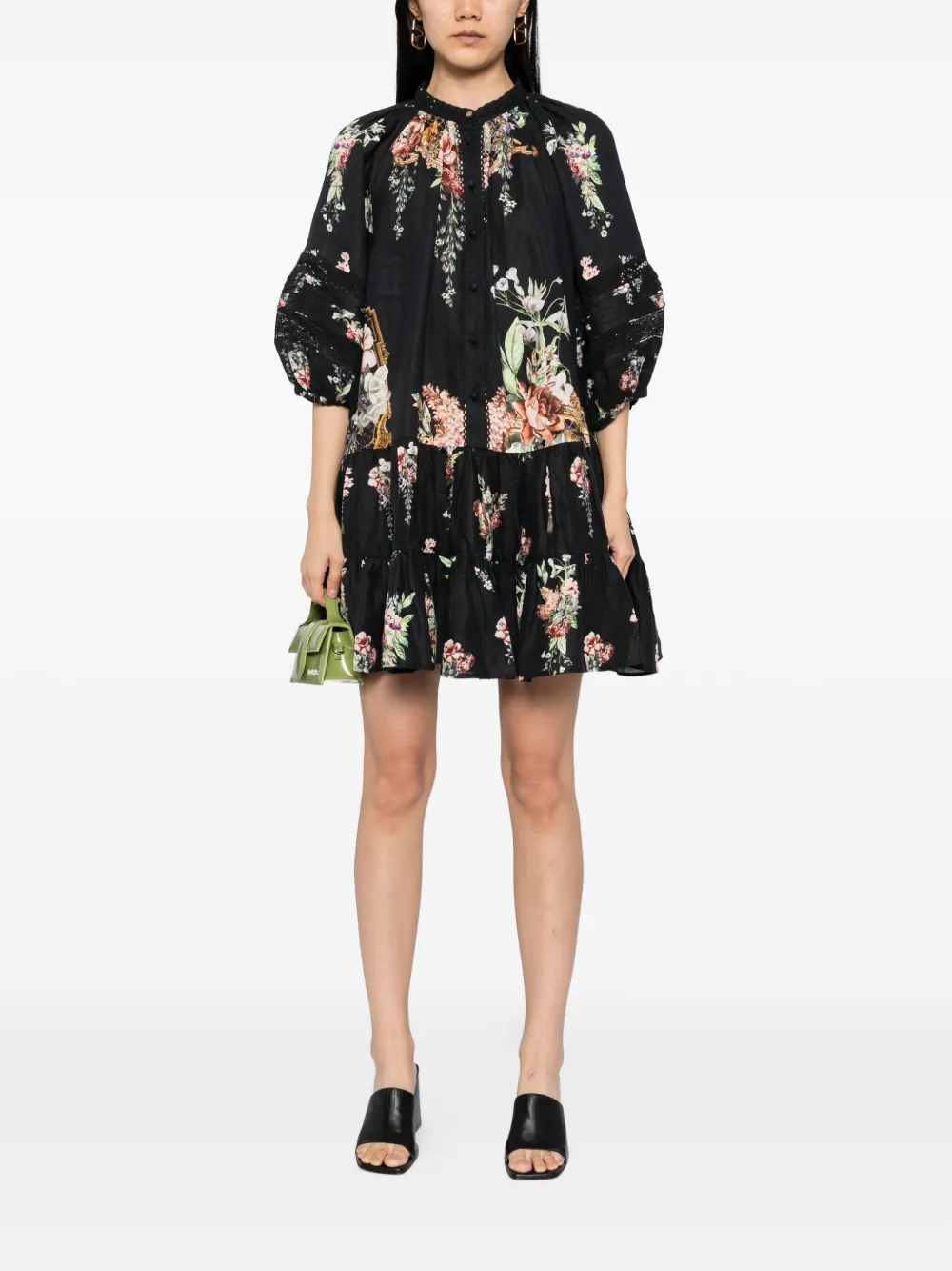 Camilla Noble Endeavors Puff Sleeve Linen Shirtdress In Black