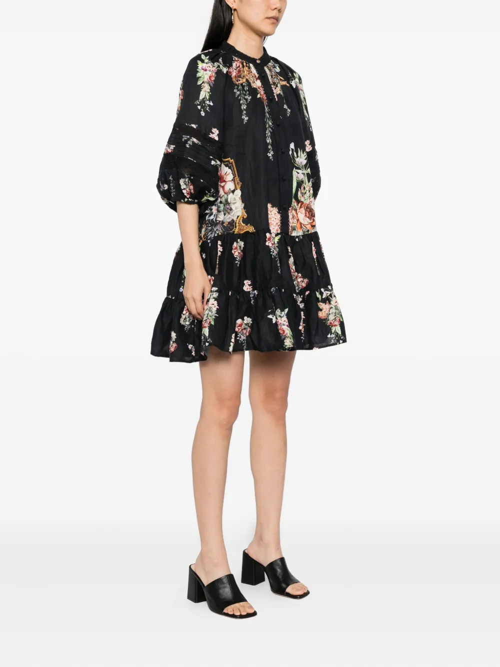 Camilla Noble Endeavors Puff Sleeve Linen Shirtdress In Black
