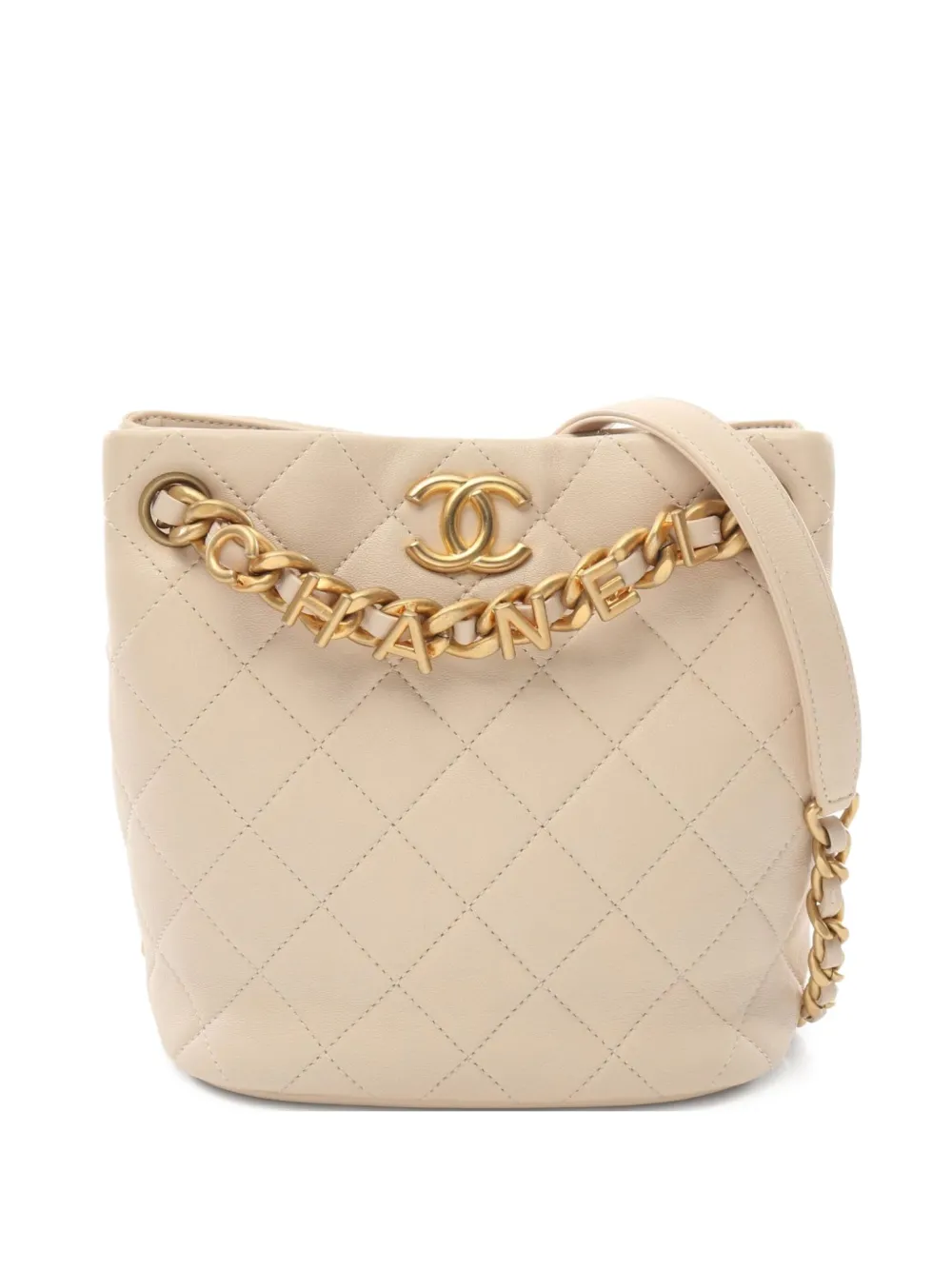CHANEL Pre-Owned 2021s small diamond-quilted bucket bag | Neutrals | Image 1