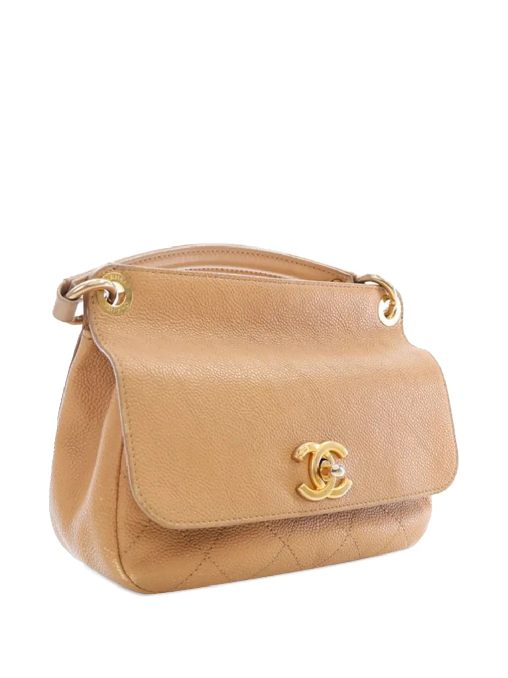 Pre-owned Chanel 2016-2017 Small Stitched Caviar Cc Lock Top Handle Flap Satchel In Brown
