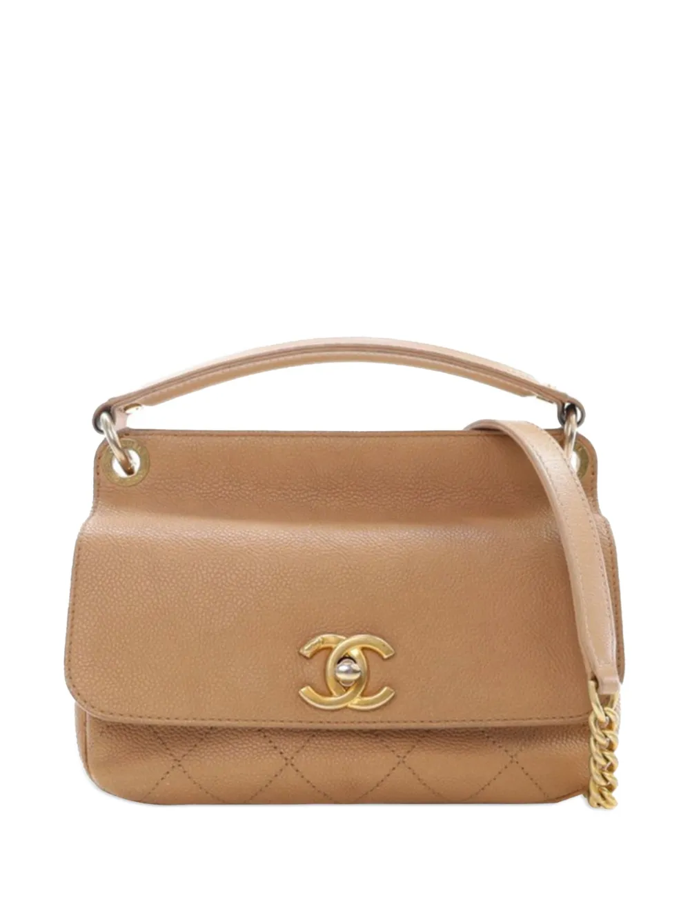 Pre-owned Chanel 2016-2017 Small Stitched Caviar Cc Lock Top Handle Flap Satchel
