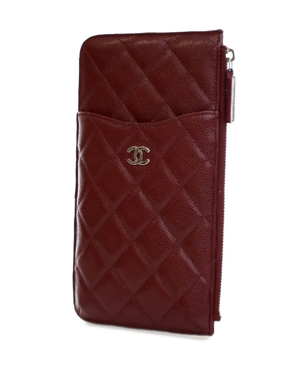 Pre-owned Chanel 2020 Cc Quilted Caviar Flat Phone Case Wallet Pouch