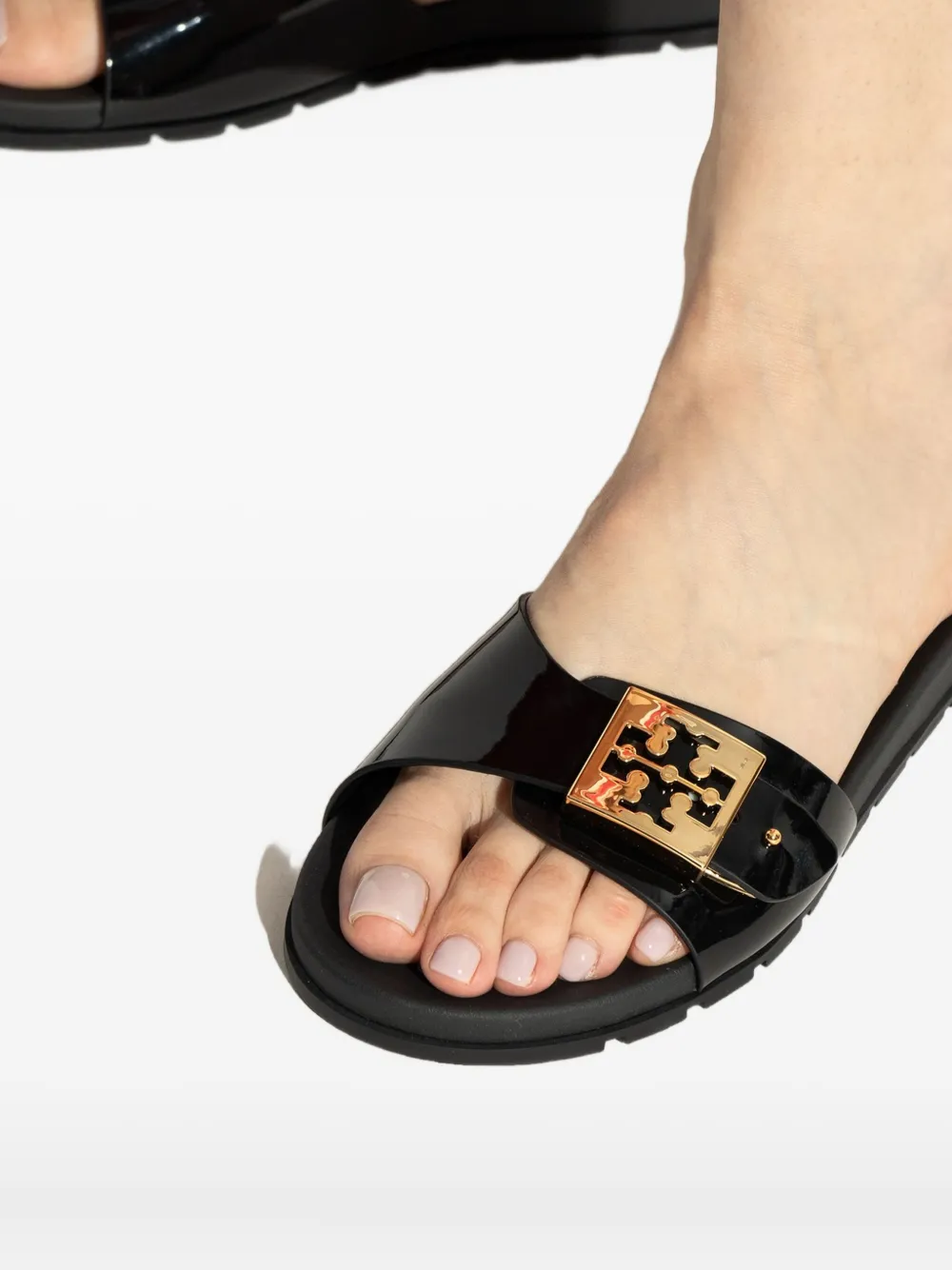 Tory Burch logo-buckle slides Black