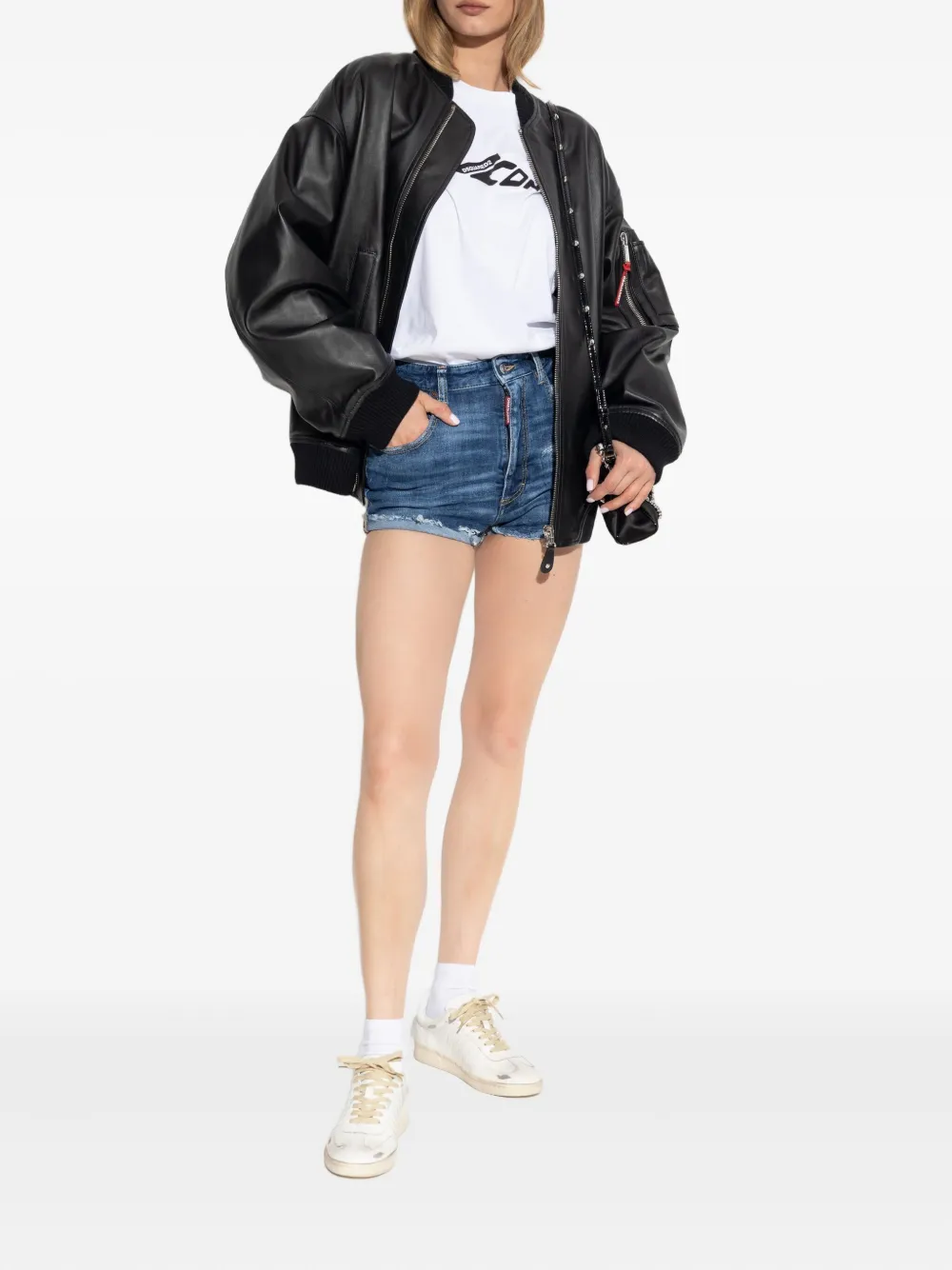 DSQUARED2 ripped-detail denim shorts - Blauw