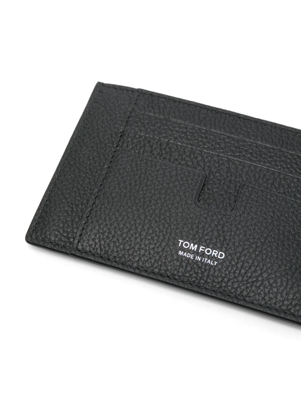Tom Ford Textured Calfskin Leather Cardholder With Gold Embossed Logo In Black