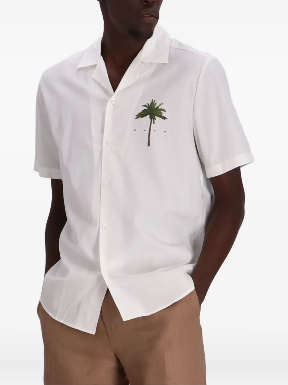 HUGO Overhemd met palmboomprint en korte mouwen Wit