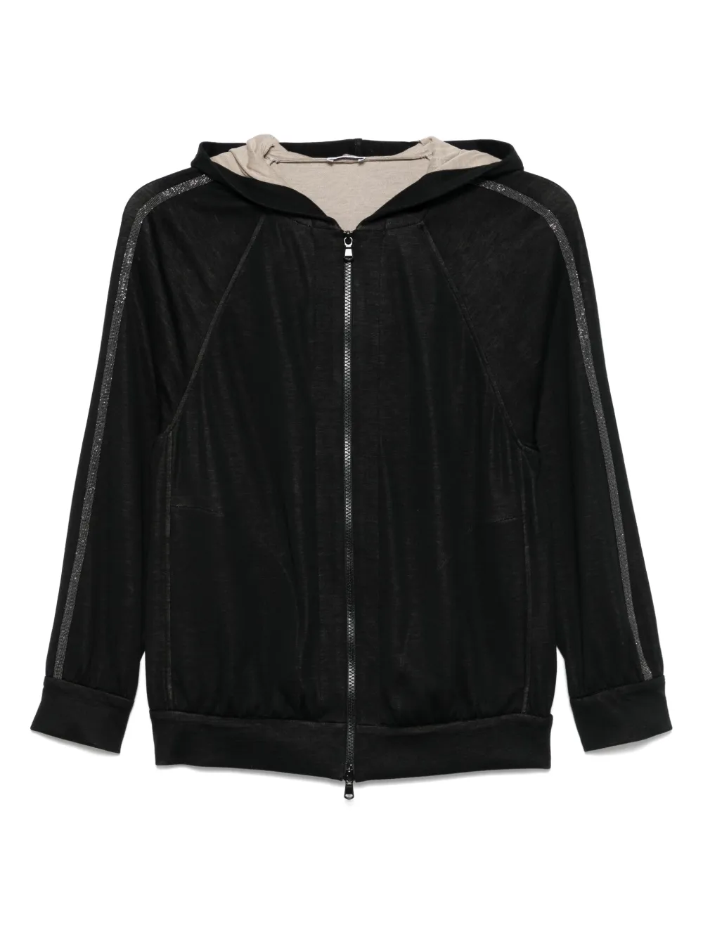 Brunello Cucinelli stripe-detail zip-up hoodie | Black | Image 1
