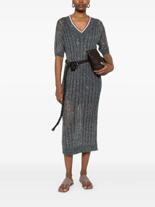 Brunello Cucinelli v-neck Dress | Blue | FARFETCH OM
