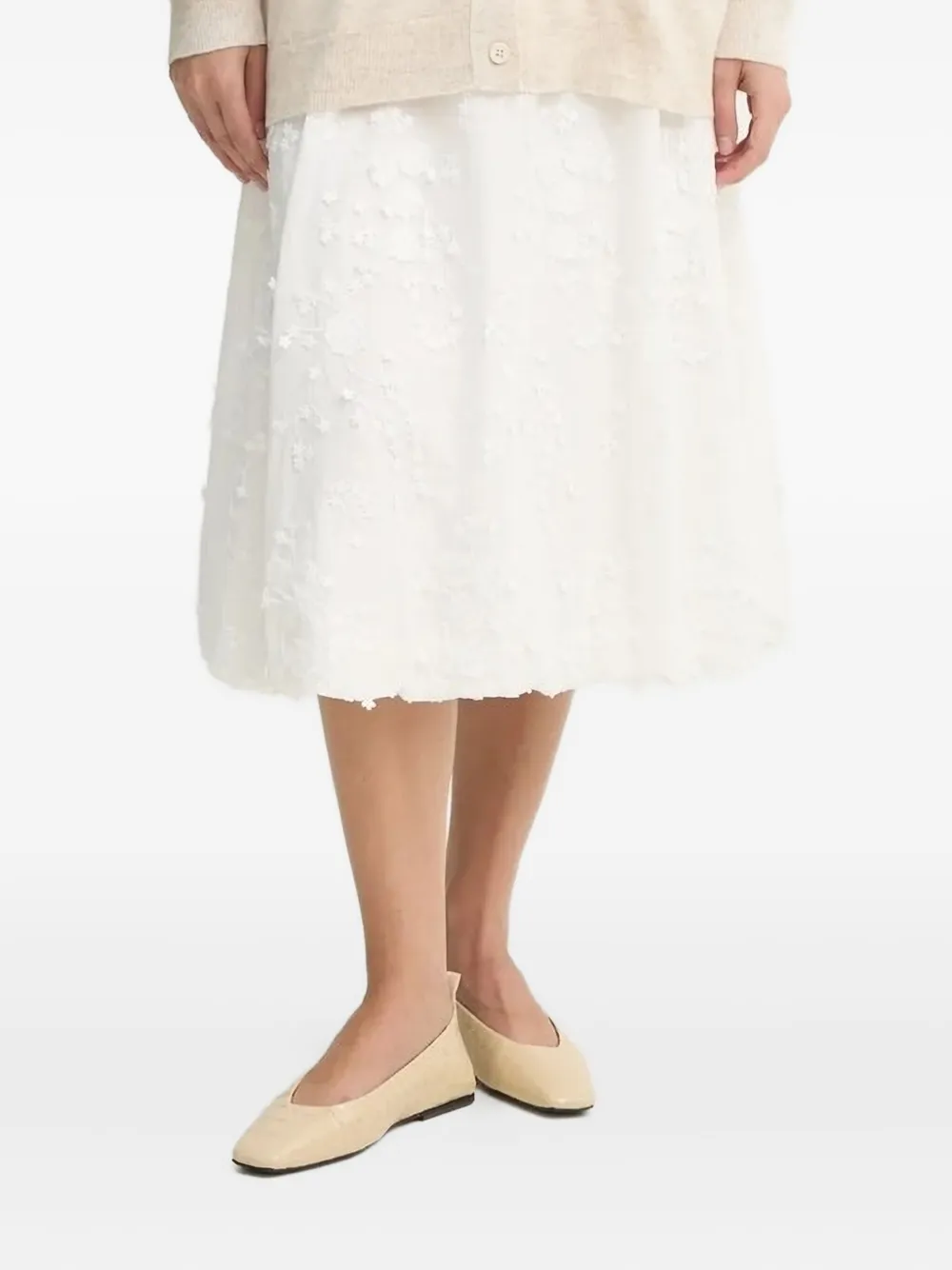 MUNTHE Midi-rok met geborduurde bloemen Wit