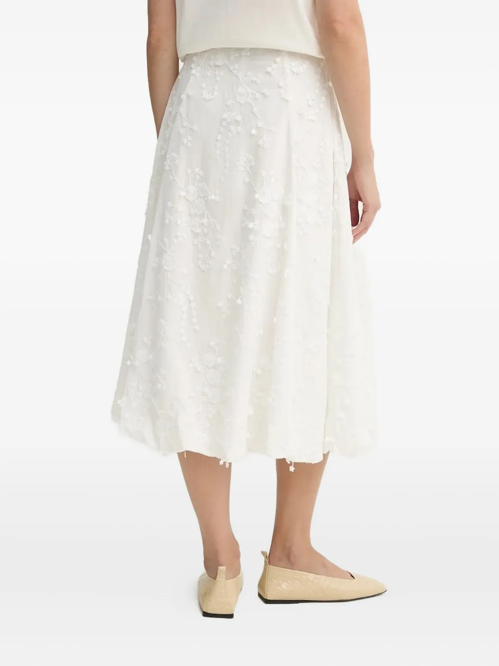 MUNTHE Midi-rok met geborduurde bloemen - Wit