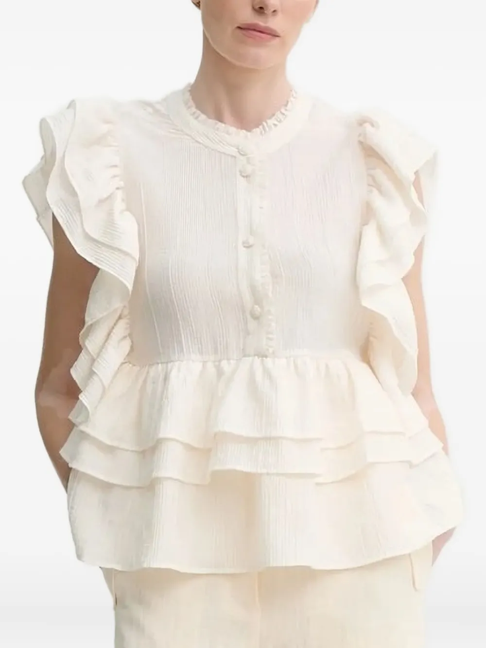 MUNTHE Fulton gelaagde blouse met ruches Beige