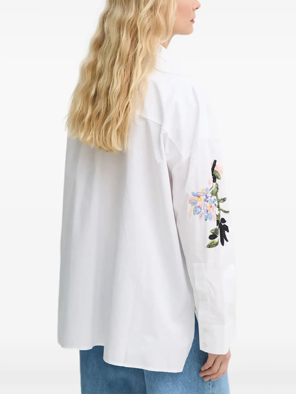 MUNTHE Blouse verfraaid met kralen en bloemen - Wit