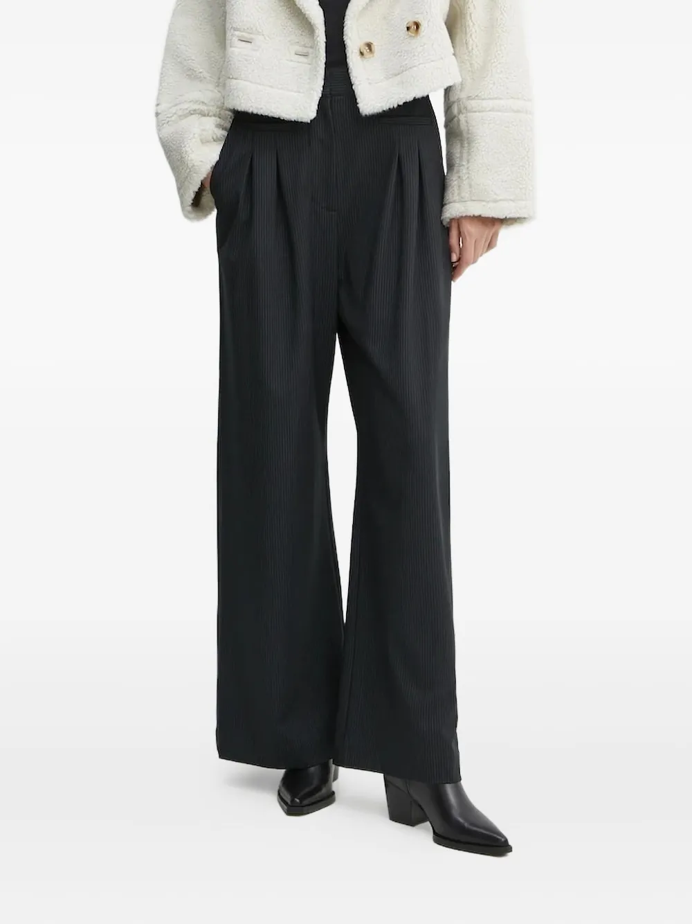 MUNTHE ストライプ プリーツパンツ | ブラック | Image 1