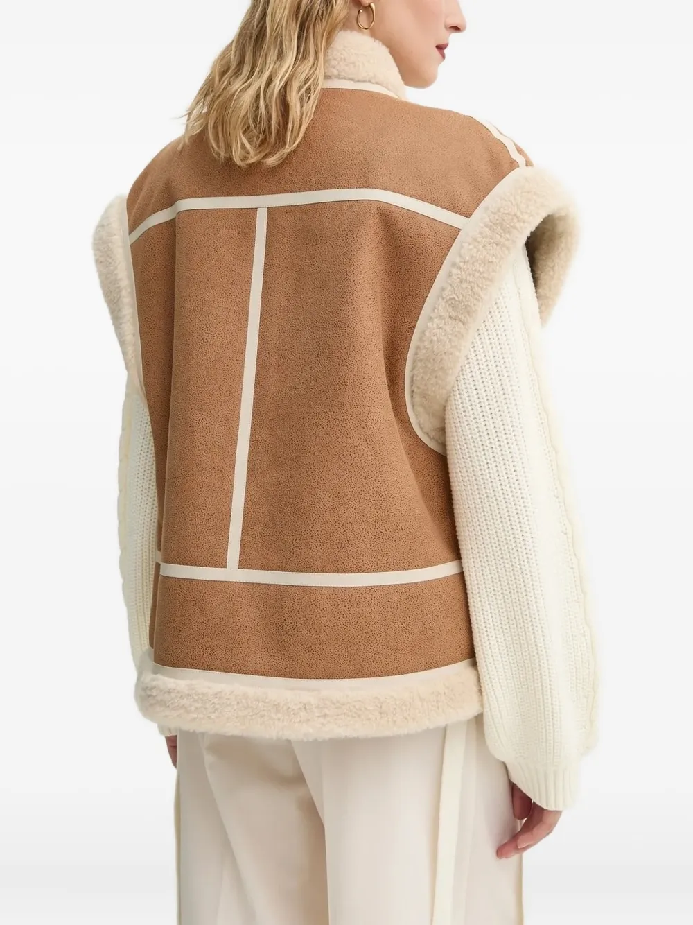 Munthe Double-breasted Faux-shearling Vest In Neutral