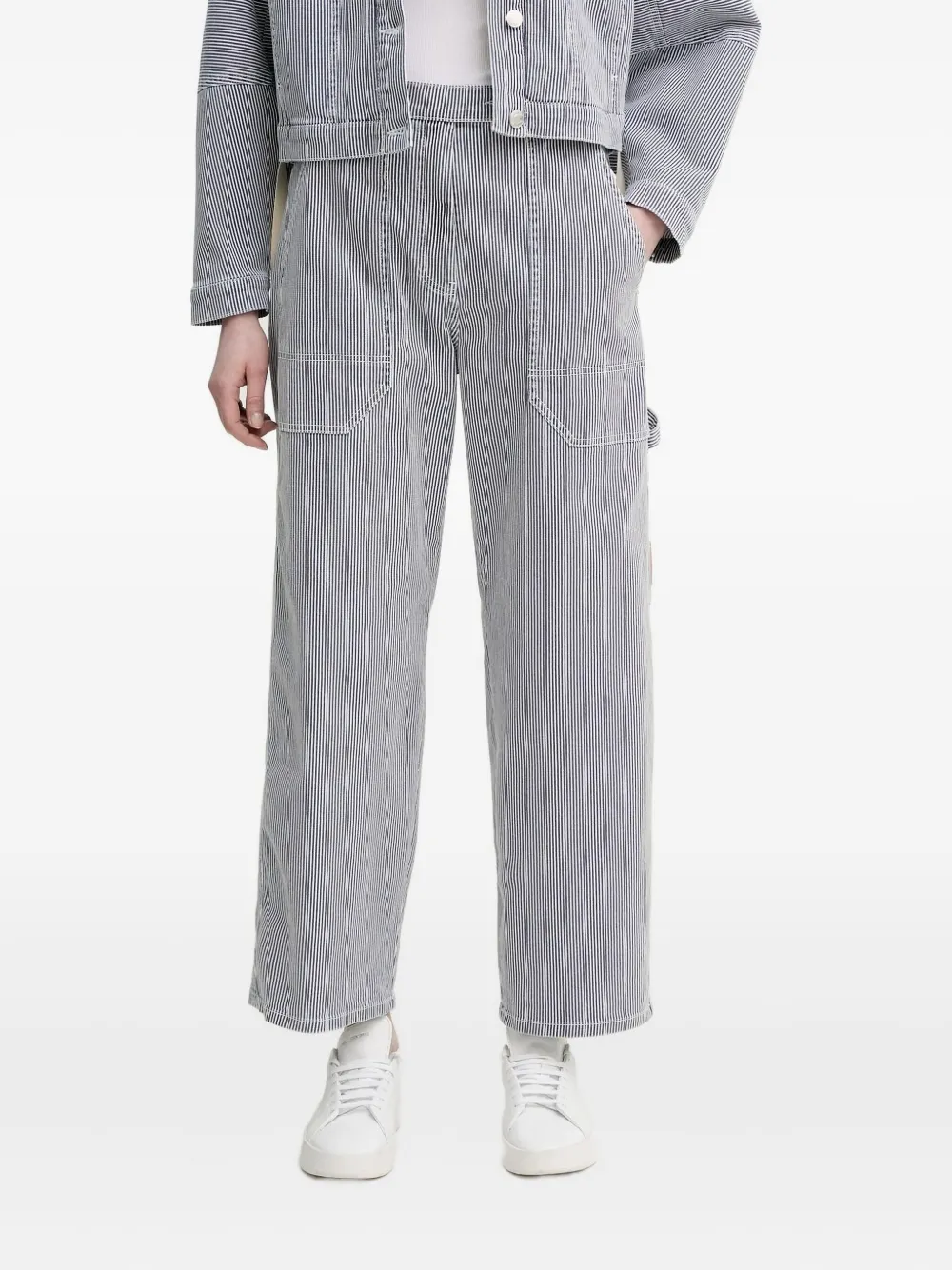 MUNTHE Fancie gestreepte broek met cargozak Blauw
