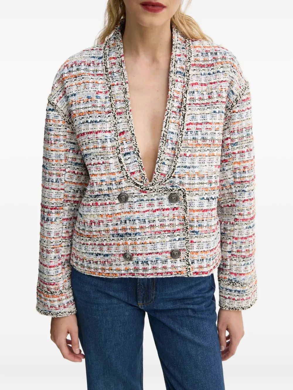 MUNTHE Tweed top met dubbele rij knopen Bruin