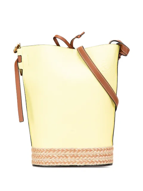 Loewe Pre-Owned 2020 Bicolor Calfskin and Raffia Gate bucket bag