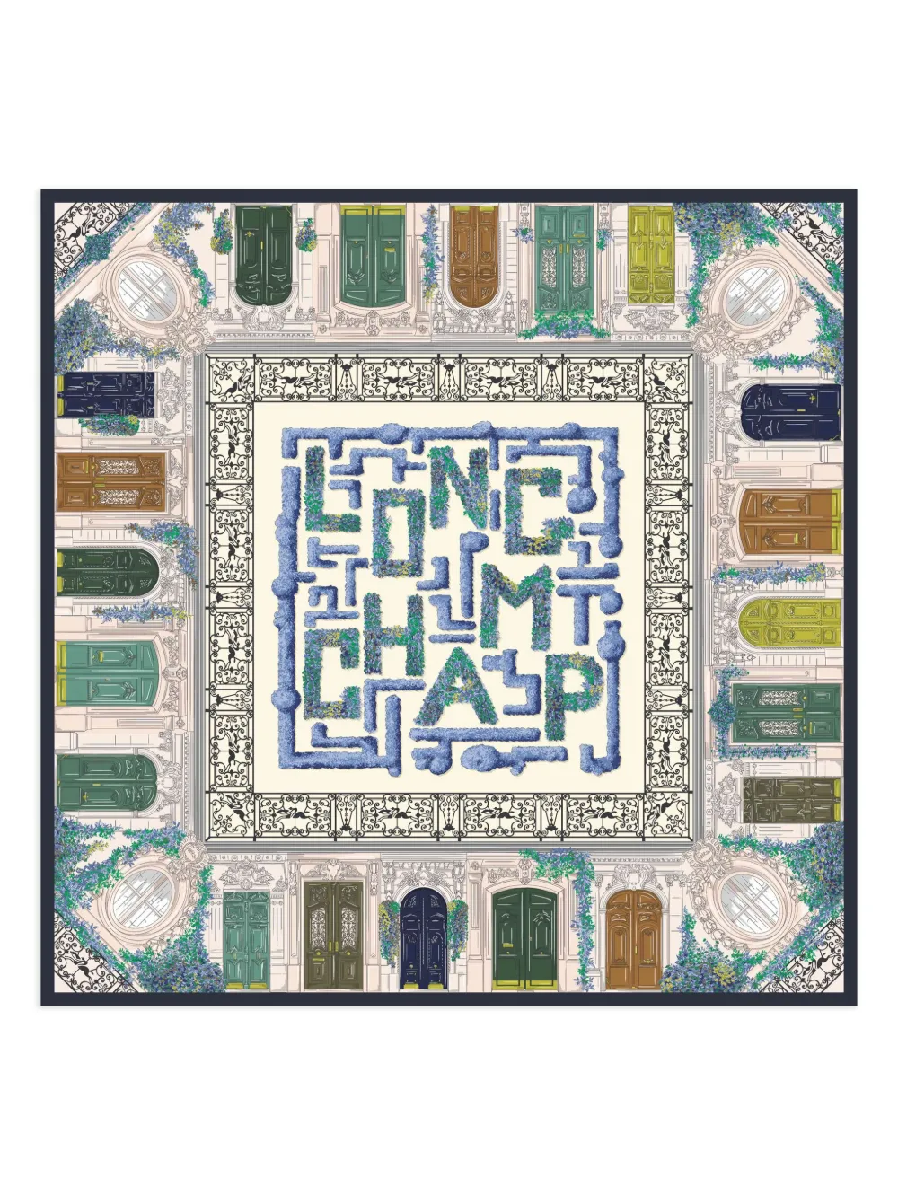 Longchamp Jardin Parisien silk scarf Blauw