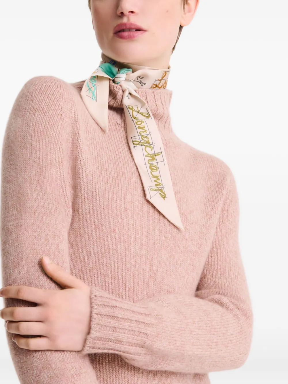 Longchamp La Palette  printed silk neck scarf - Beige