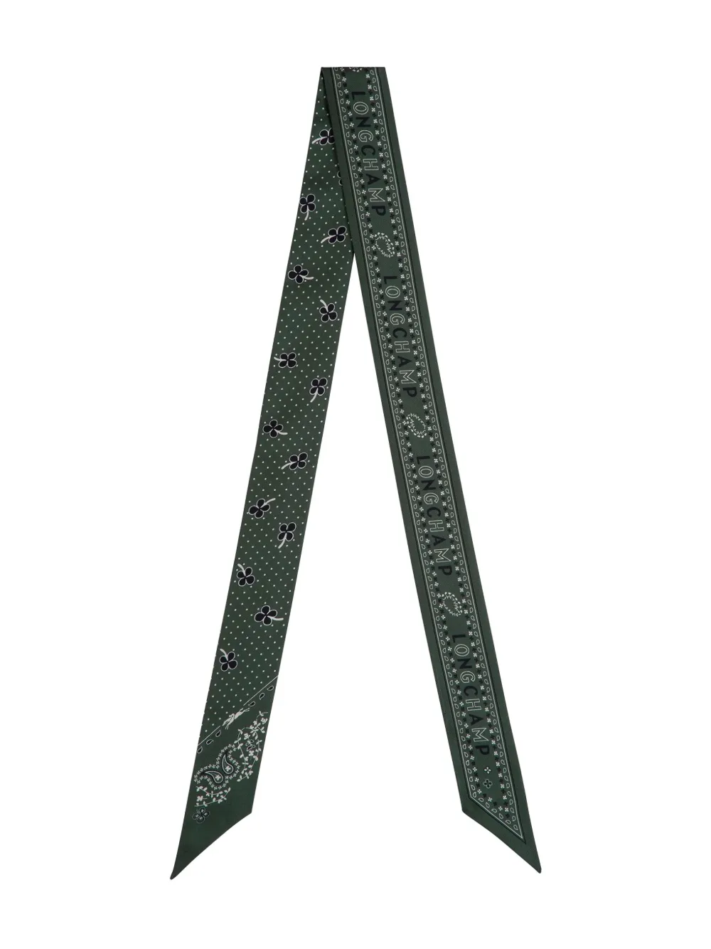 Longchamp French Bandana patterned neck scarf Groen