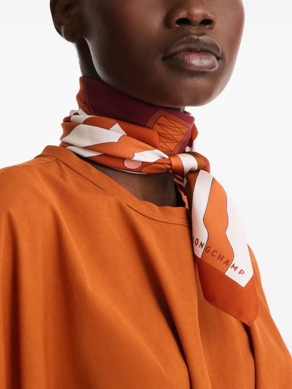 Longchamp Equestrian Tower zijden sjaal Oranje