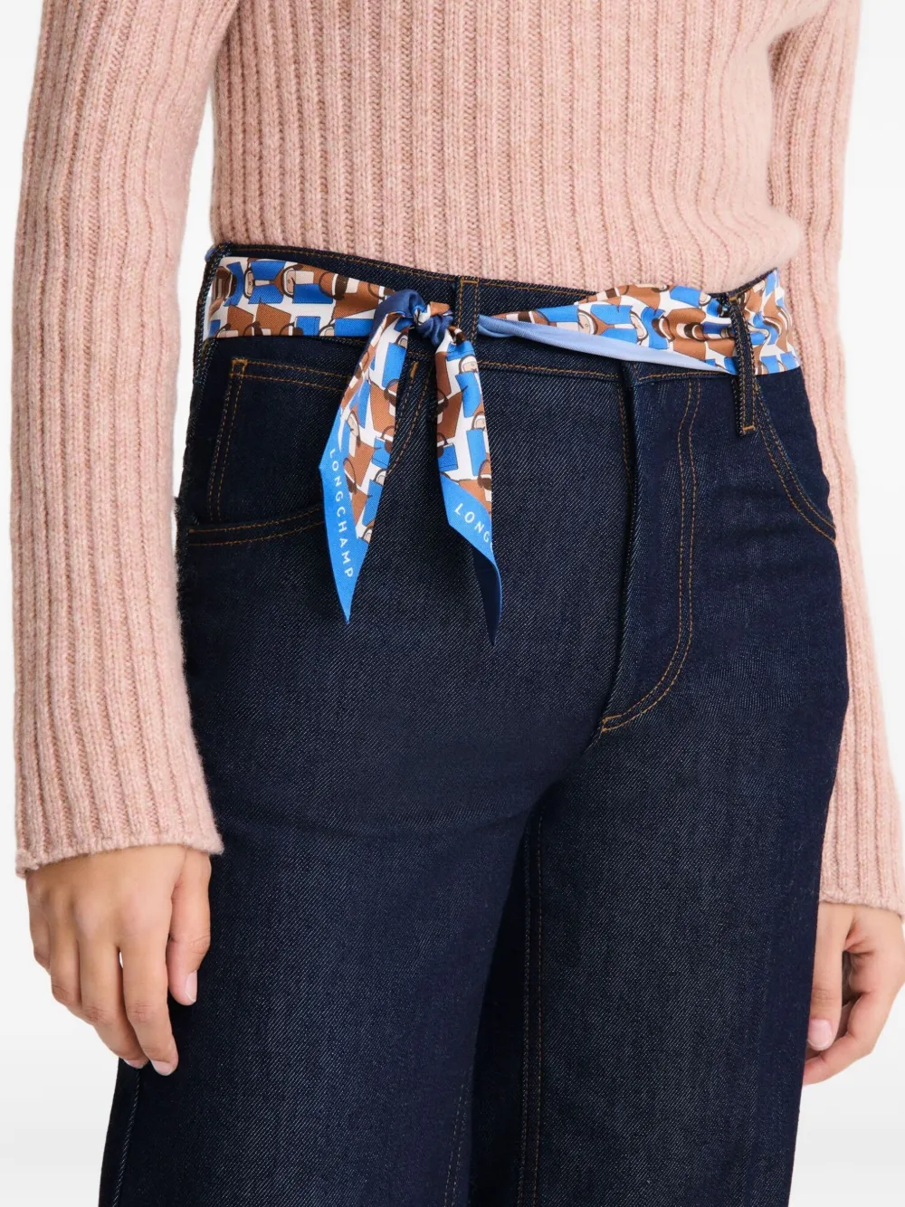 Longchamp Origami Le Pliage patterned silk scarf - Blauw