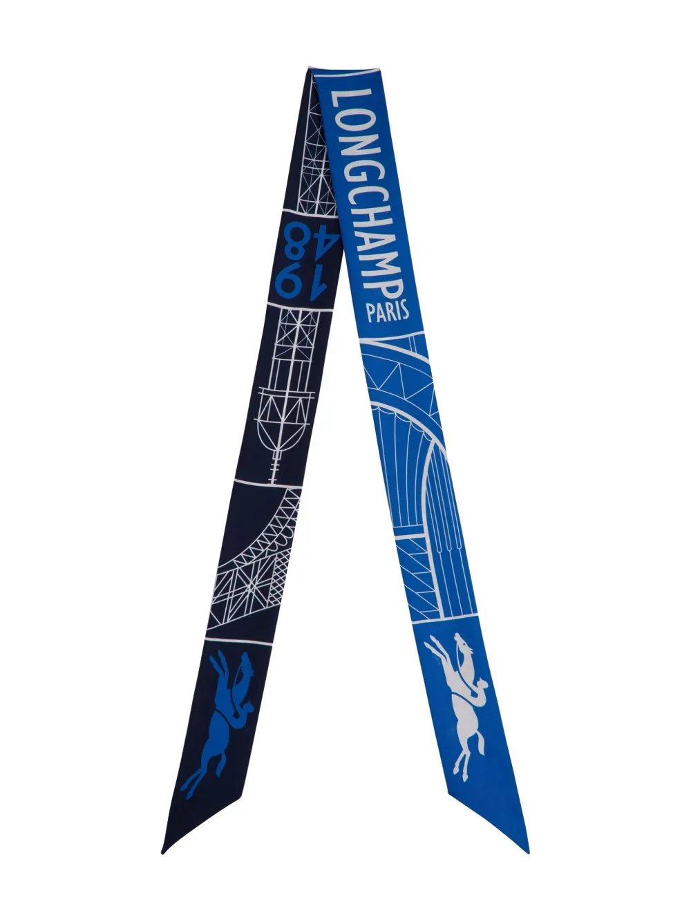 Longchamp Eiffel Tower 1948 graphic-print silk scarf - ブルー Longchamp Eiffel Tower 1948 graphic-print silk scarf - ブルー