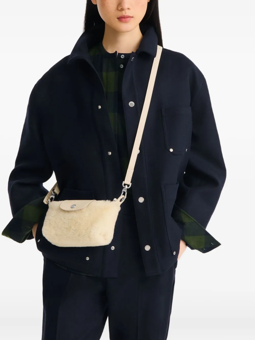 Longchamp Le Pliage Xtra XS shearling mini bag Beige