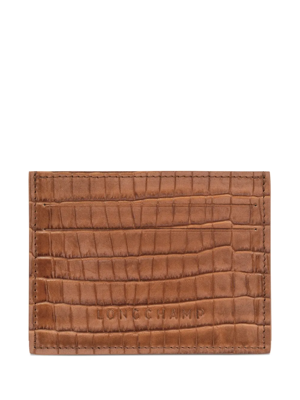 Longchamp Crocodile-effect Leather Cardholder In Brown