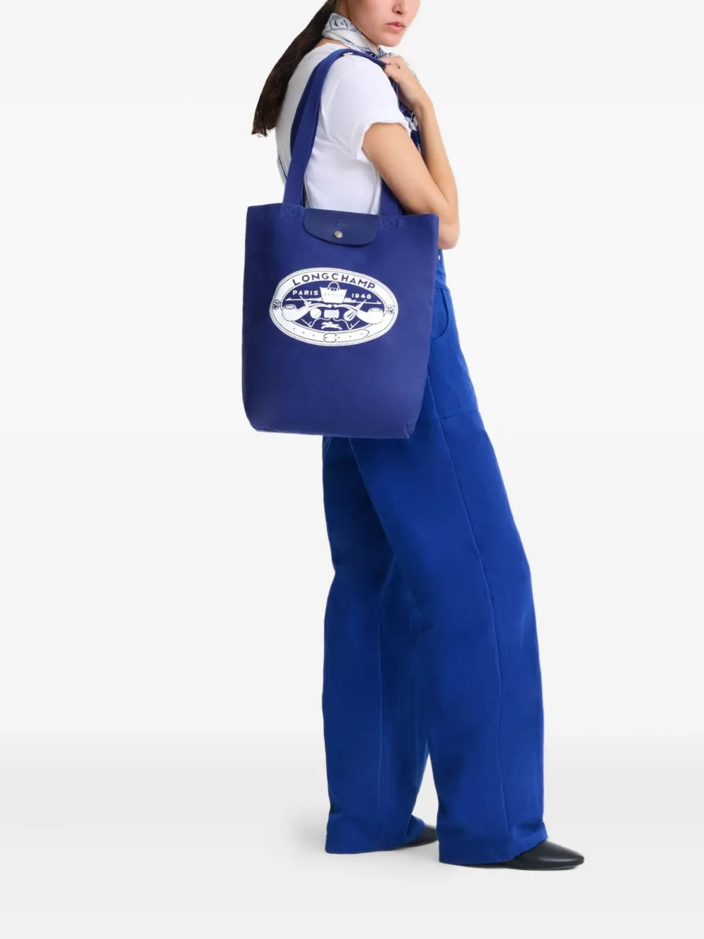 Longchamp Le Pliage medium shopper met logoprint Blauw
