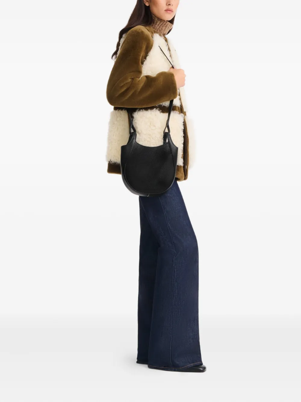 Longchamp Kleine Le Foulonné leren crossbodytas Zwart