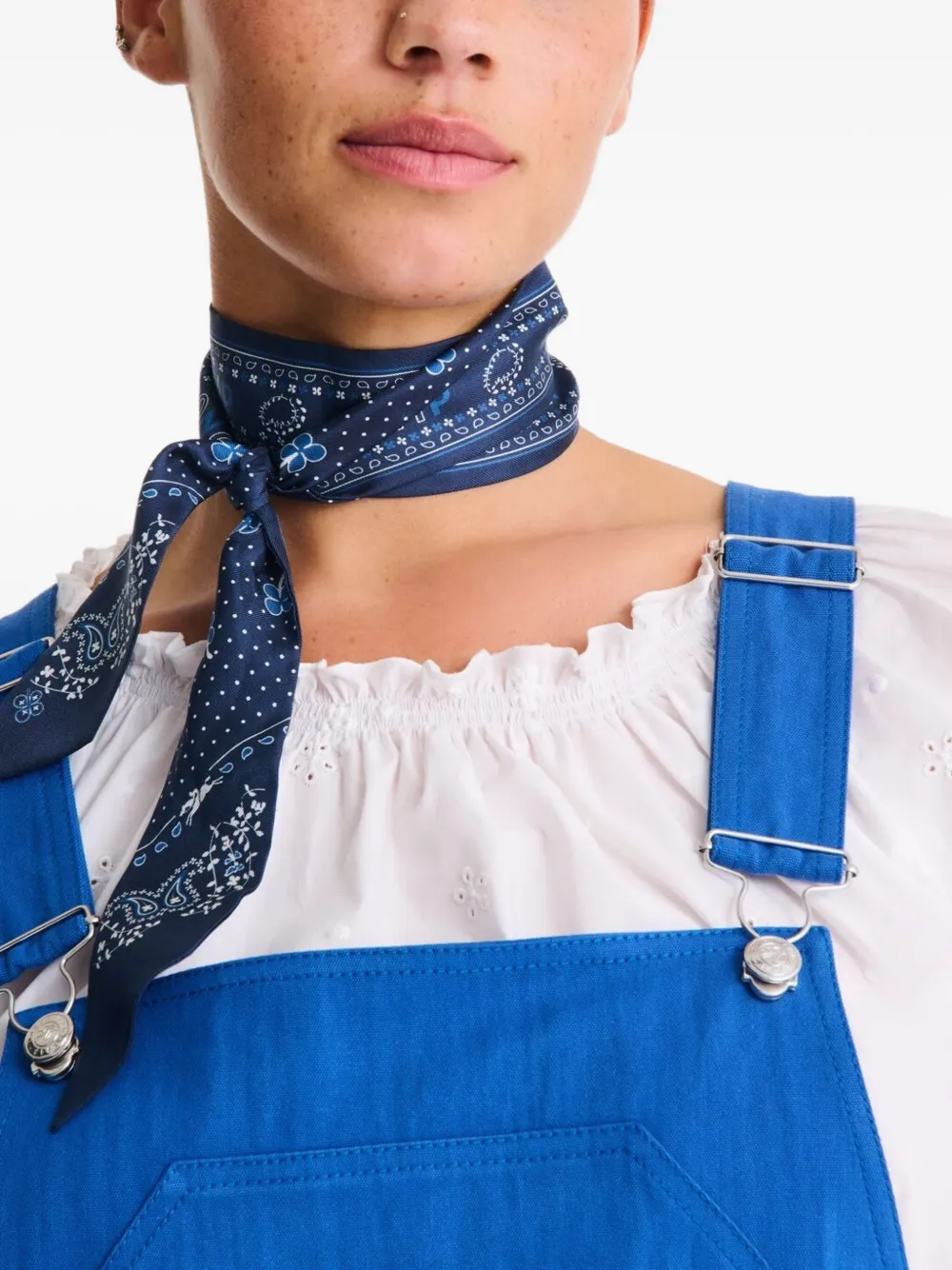 Longchamp French Bandana printed silk neck scarf - Blauw