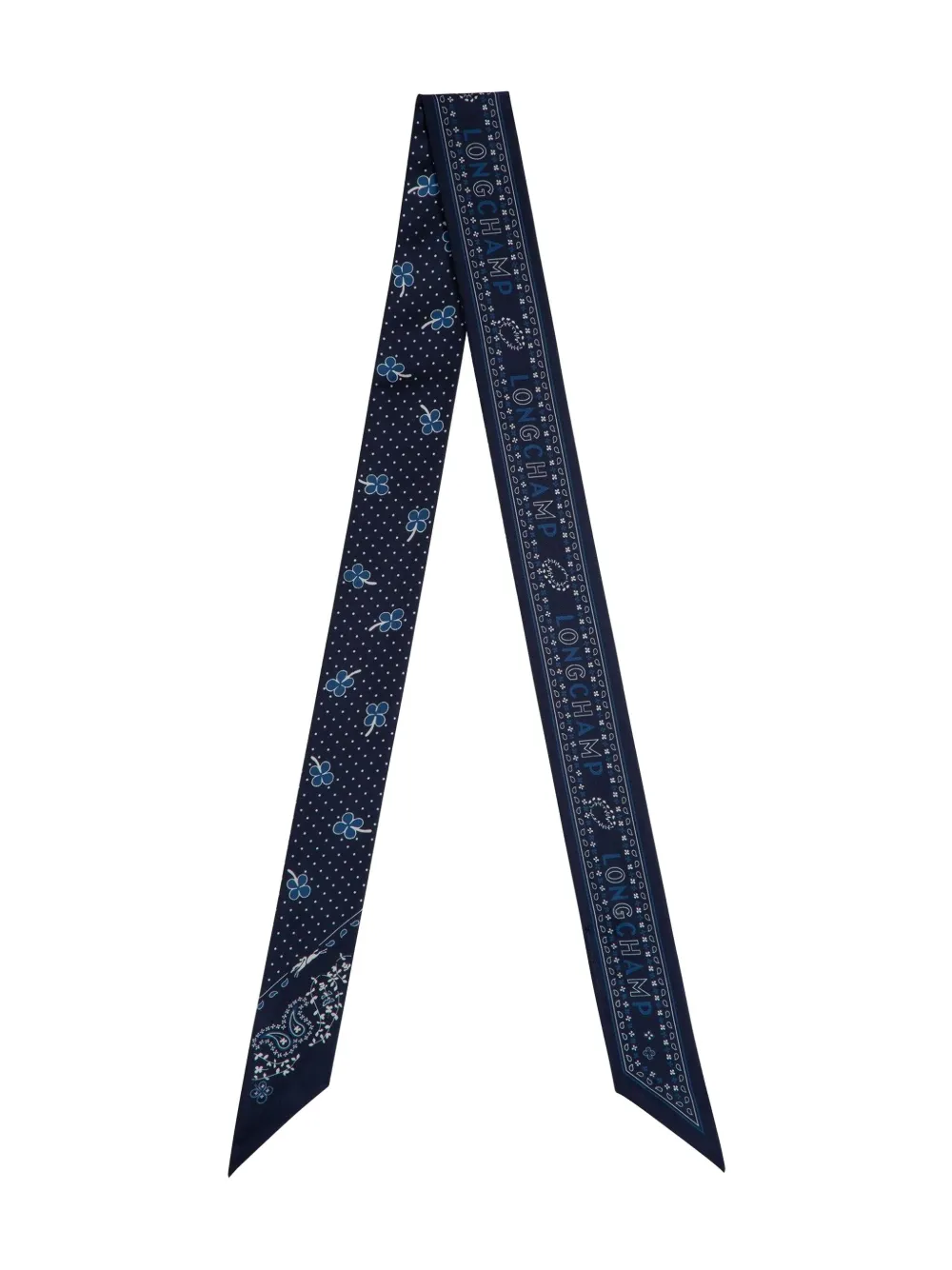 Longchamp French Bandana Printed Silk Neck Scarf