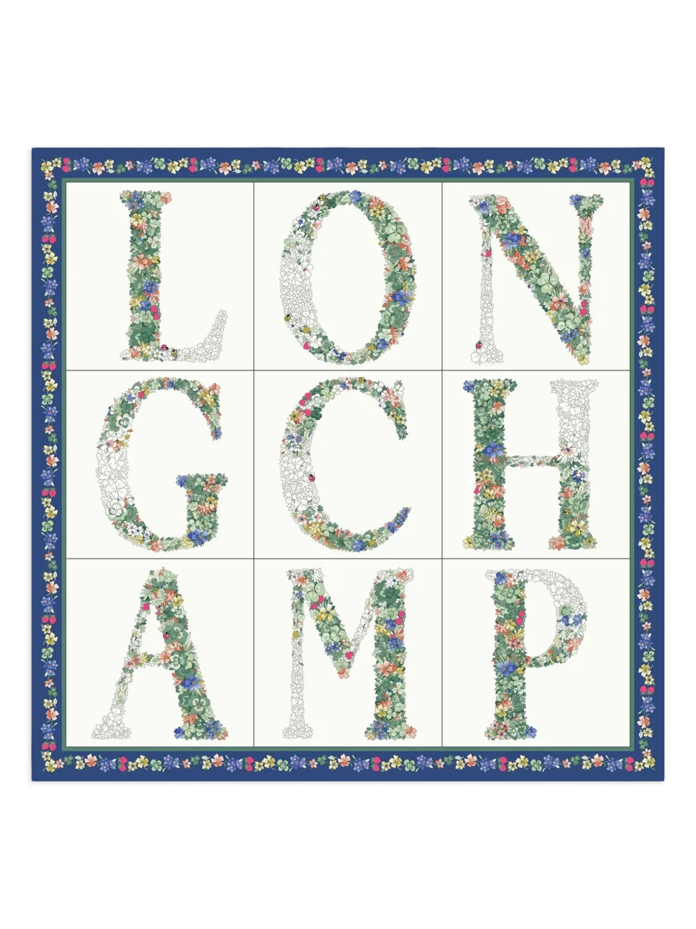 Longchamp Le Jardin silk scarf Blauw