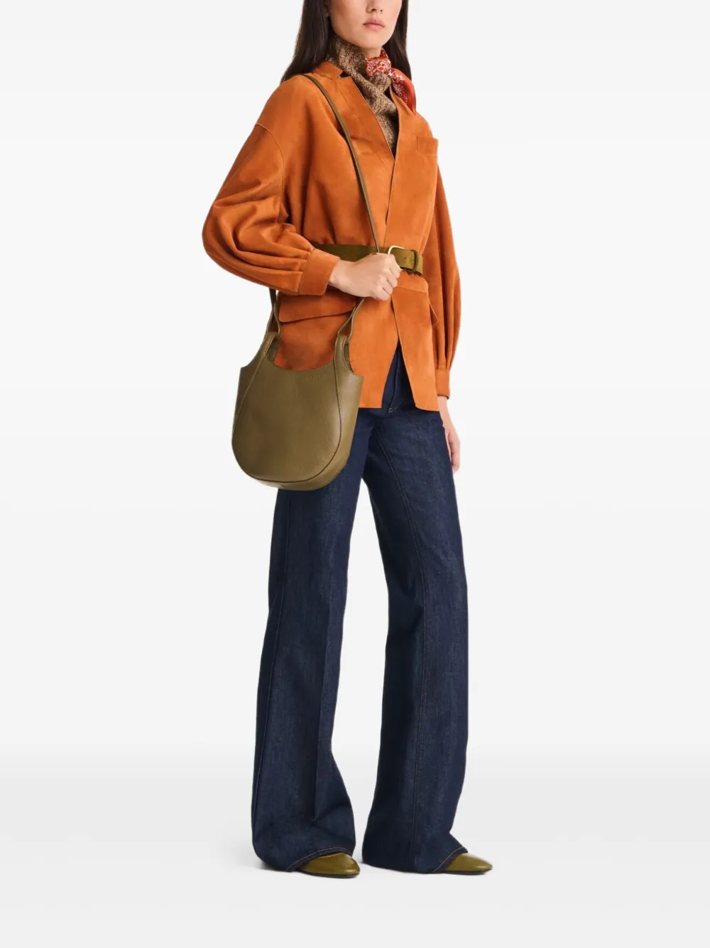 Longchamp Kleine Le Foulonné crossbodytas van bewerkt leer Groen