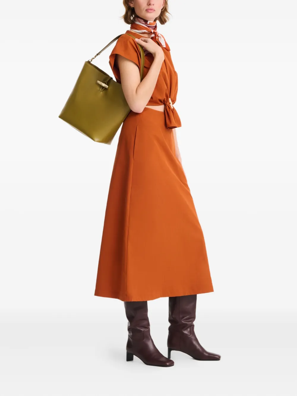 Longchamp Bamboo leren schoudertas met gesp - Groen
