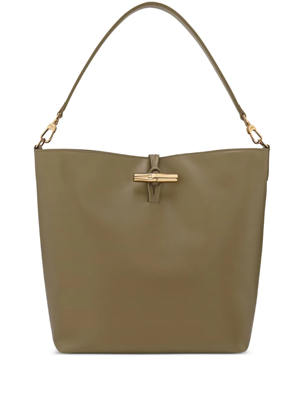 Bamboo clasp leather shoulder bag