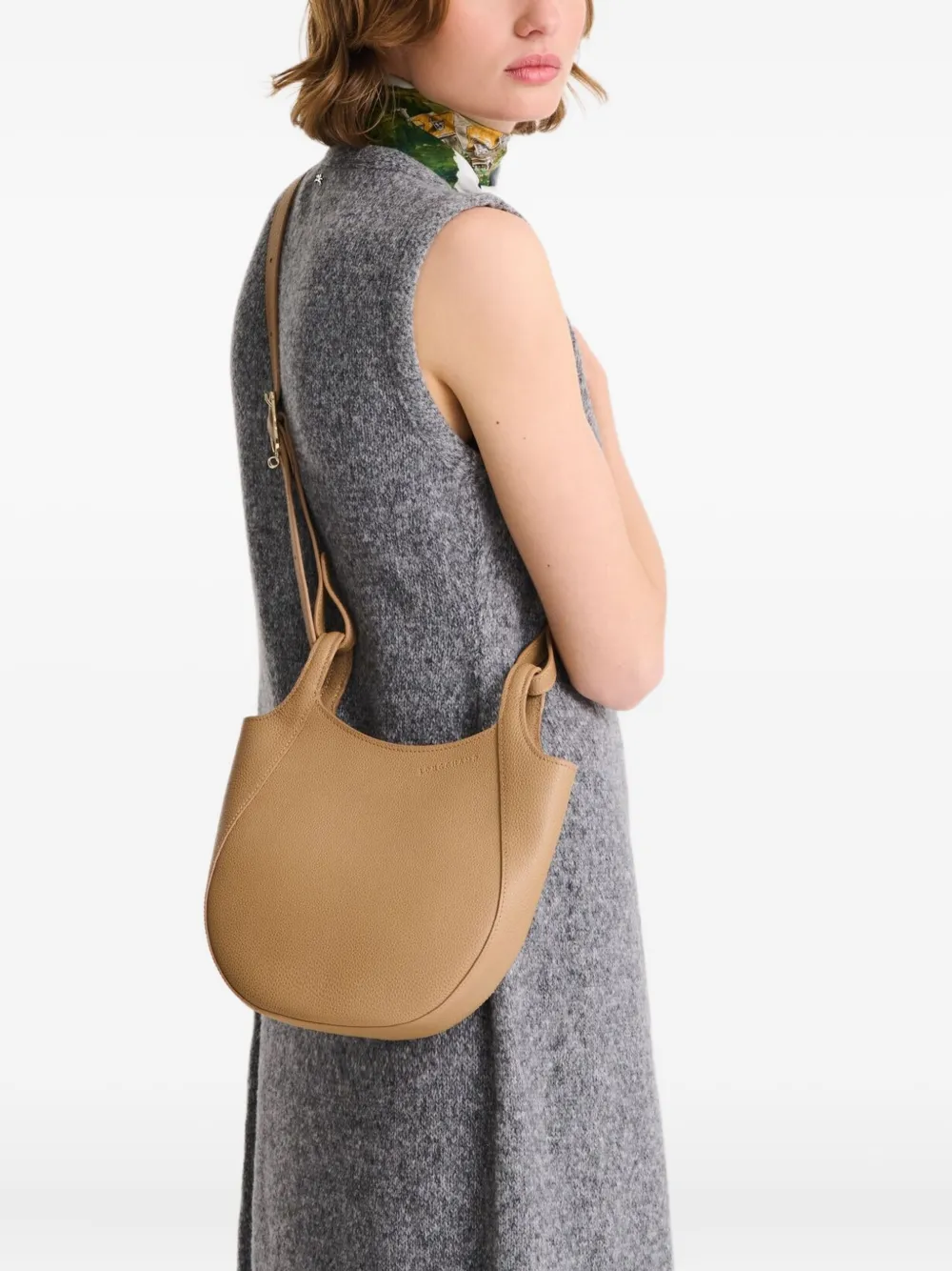 Longchamp Kleine Le Foulonné leren crossbodytas Beige