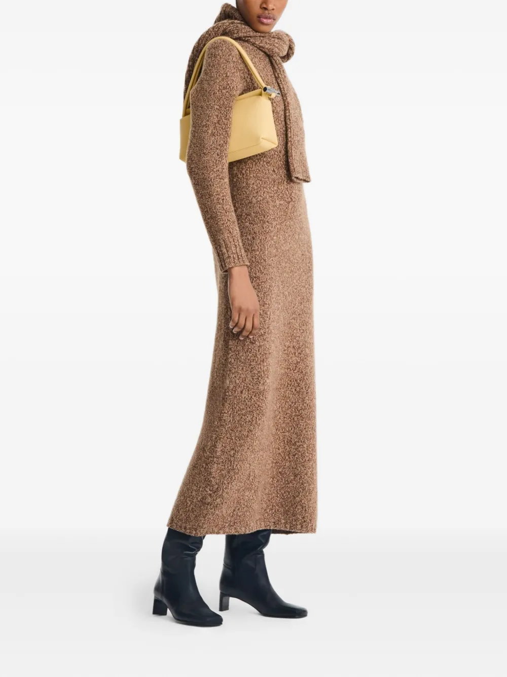 Longchamp Le Roseau leren schoudertas met textuur Geel