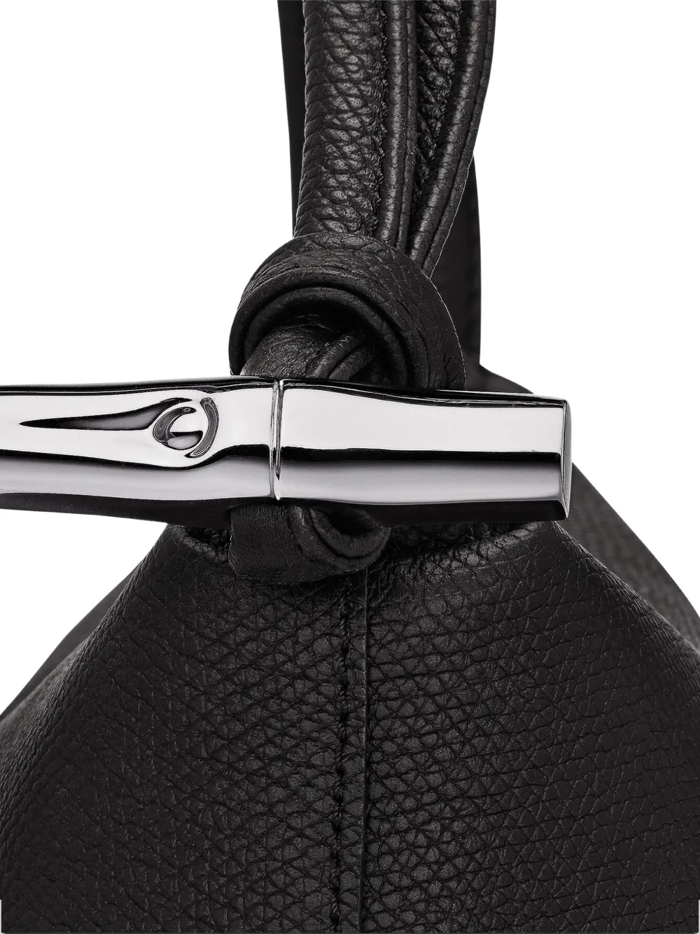 Longchamp Le Roseau leren schoudertas met dubbele handgreep Zwart