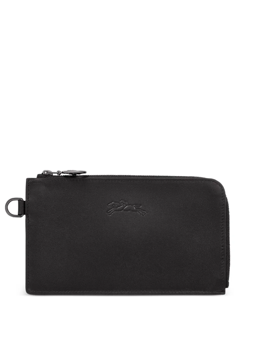 Longchamp Le Pliage Zippered Leather Wallet In Black